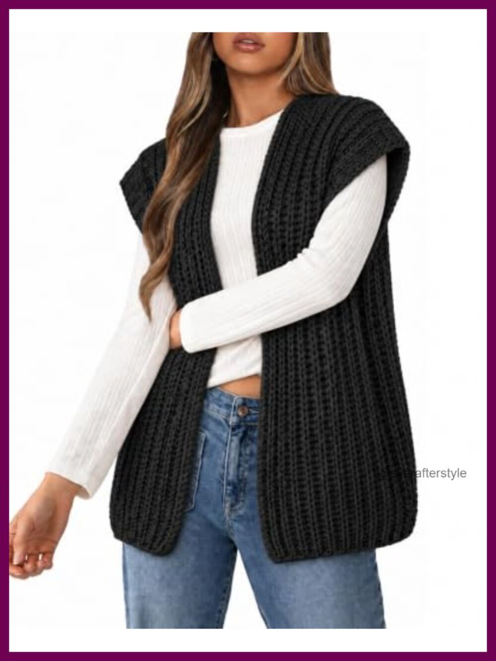 Sleeveless Open Front Chunky Knit Sweater Vest Cap Sleeve V-Neck